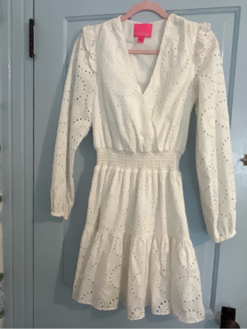 Lilly Pulitzer Women's White Eyelet V-Neck Smocked Waist Dress